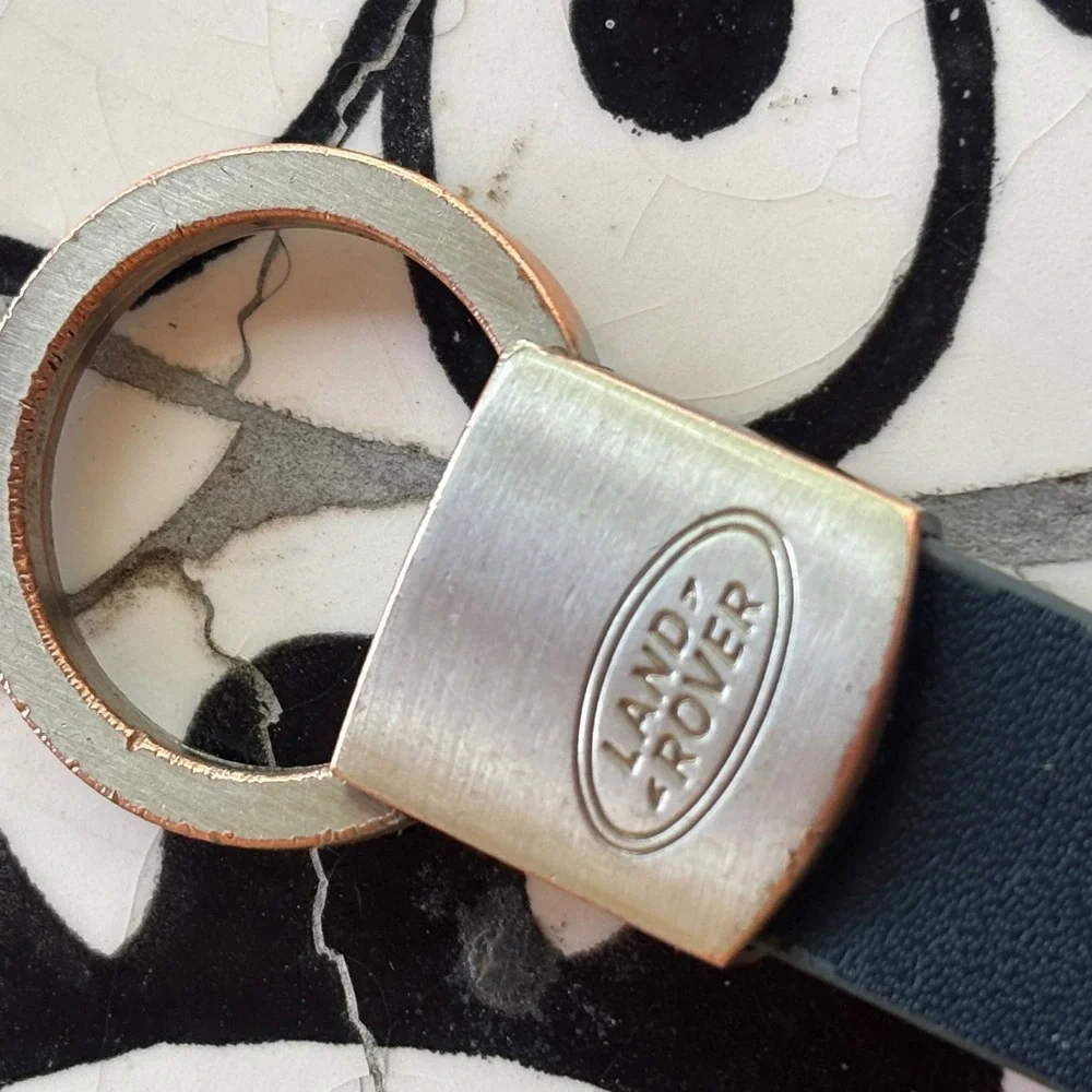 Land Rover Silver Tone Metal and Black Leather Logo Loop Keychain Key Ring